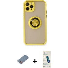 Cepte Toptan iPhone 11 Pro Yörünge Çizgi - Şeffaf Pasifik Cam Ekran Koruyucu + Kırmızı Metal Kamera Lens Koruma Cam