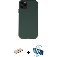 Cepte Toptan iPhone 11 Pro Max Ahenk Serisi - Siyah 3D Antistatik Seramik Nano Ekran Koruyucu + Mavi Renkli Kamera Lens Koruma Cam