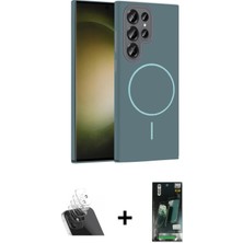 Cepte Toptan Galaxy S23 Ultra Siluet Doku Özel Seri - Siyah 360 Mat Full Body Arka Koruyucu + Şeffaf Kamera Lens Koruma Cam