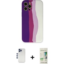Cepte Toptan iPhone 12 Pro Max Yadigar Çizgi - Siyah 20D Premium Cam Ekran Koruyucu + Lacivert Shine Kamera Lens