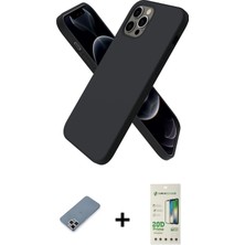 Cepte Toptan iPhone 12 Pro Max Kozmos Yansıma Özel Seri - Siyah 20D Premium Cam Ekran Koruyucu + Gümüş Metal Kamera Lens Koruma Cam