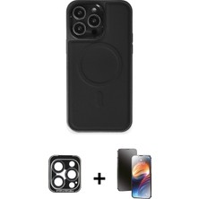 iPhone 15 Pro Max Zirve Işık Serisi - Siyah 3D Antistatik Mat Seramik Nano Ekran Koruyucu + Lacivert Pvd Metal Kamera Lens