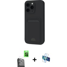Cepte Toptan iPhone 16 Pro Vadi Çizgi Prime - Siyah 3D Antistatik Seramik Nano Ekran Koruyucu + Siyah Raze Metal Kamera Lens
