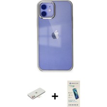 Cepte Toptan iPhone 12 Doruk Doku Prime - Şeffaf Pasifik Cam Ekran Koruyucu + Yeşil Renkli Kamera Lens Koruma Cam