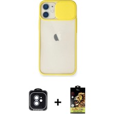 Cepte Toptan iPhone 11 Vadi Çizgi - Siyah Buffer Cam Ekran Koruyucu + Mavi Pvd Metal Kamera Lens