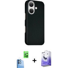 Cepte Toptan iPhone 16 Kozmos Klasik Prime - Siyah Bilvis 5in1 5d Magic Hayalet Cam Ekran Koruyucu + Lacivert Raze Metal Kamera Lens