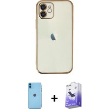 iPhone 11 Vadi Minimal - Siyah Bilvis 5in1 5d Magic Hayalet Cam Ekran Koruyucu + Mavi Neon Fosforlu Kamera Lens