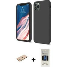 Cepte Toptan iPhone 11 Pro Kozmos Yansıma Özel Seri - Siyah 5d Hayalet Cam Ekran Koruyucu + Pembe Renkli Kamera Lens Koruma Cam