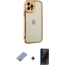 Cepte Toptan iPhone 12 Pro Çekirdek Klasik Serisi - Siyah 3D Antistatik Hayalet Cam Ekran Koruyucu + Koyu Yeşil Metal Kamera Lens Koruma Cam
