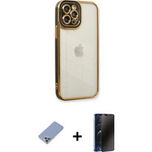 Cepte Toptan iPhone 12 Pro Çekirdek Klasik Serisi - Siyah 3D Antistatik Hayalet Cam Ekran Koruyucu + Koyu Yeşil Metal Kamera Lens Koruma Cam