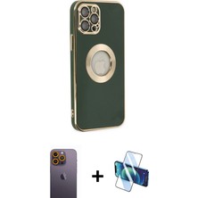 Cepte Toptan iPhone 12 Pro Max Iz Form Serisi - Siyah 3D Antistatik Cam Ekran Koruyucu + Sarı Neon Fosforlu Kamera Lens