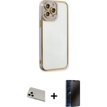 iPhone 13 Pro Max Çekirdek Klasik Serisi - Siyah 3D Antistatik Hayalet Cam Ekran Koruyucu + Beyaz Rainbow Kamera Lens Koruma Cam