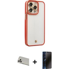 Cepte Toptan iPhone 13 Pro Max Çekirdek Klasik Serisi - Siyah 3D Antistatik Hayalet Cam Ekran Koruyucu + Beyaz Rainbow Kamera Lens Koruma Cam