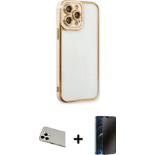Cepte Toptan iPhone 13 Pro Max Çekirdek Klasik Serisi - Siyah 3D Antistatik Hayalet Cam Ekran Koruyucu + Beyaz Rainbow Kamera Lens Koruma Cam