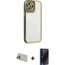 Cepte Toptan iPhone 13 Pro Max Çekirdek Klasik Serisi - Siyah 3D Antistatik Hayalet Cam Ekran Koruyucu + Beyaz Rainbow Kamera Lens Koruma Cam
