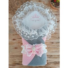 Uravas Store Yenidoğan Teri Cotton Taç Nakışlı Prizma Taş Kundak Bebek Battaniyesi