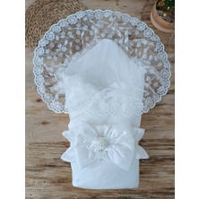 Uravas Store Yenidoğan Ay Işığı Papatya Dantelli Taşlı Fiyonk Bebek Battaniyesi Kundak
