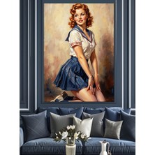 Karizma Tablo Pin-Up Tarzı Denizci Kıyafetli Kadın Dekoratif Kanvas - Mdf Ahşap Tablo