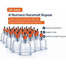 Uravas Store 4 Numara Hacamat Kupası 20 Adet Vakumlu Manuel Kupa Bardak Dayanıklı Plastik Hacamat Kabı