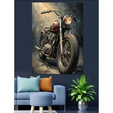 Karizma Tablo Karanlıkta Parlayan Klasik Motosiklet Detayı Dekoratif Kanvas - Mdf Ahşap Tablo