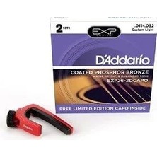 D'addario EXP26-2DCAPO Akustik Gitar Tel Seti 2 Set 11-52 Coated Phosphor Bronze