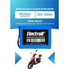 Electroll Kral Nova Uyumlu Batarya (Standart Kapasite) Lifepo4 72V 20AH Elektrikli Motorsiklet Bataryası