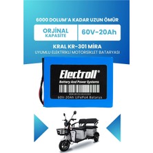 Electroll Kral KR-301 Mira Uyumlu Batarya (Standart Kapasite) Lifepo4 60V 20AH Elektrikli Motorsiklet Bataryası