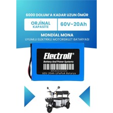 Electroll Mondial Mona Uyumlu Batarya (Standart Kapasite) Lifepo4 60V 20AH Elektrikli Motorsiklet Bataryası