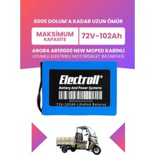 Electroll Arora AR10000 New Moped Kabinli Uyumlu Batarya (Maksimum Kapasite) Lifepo4 72V 102AH Elektrikli Motorsiklet Bataryası