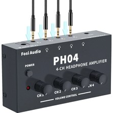 Fosi Audio PH04 4 Kanal Kulaklık Amplifikatörü, Metal Stereo Ses Amplifikatörü, 12 V 1,5 A Güç Kaynağı, Ultra Kompakt Taşınabilir Kulaklık Dağıtıcı, Stüdyo ve Sahne Için
