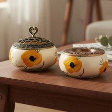 Sharp & Art Seramik El Işlemesi Küllük ve Şekerlik Seti (12 Cm)