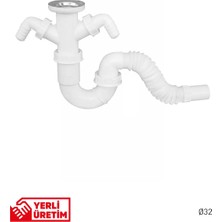 Gama S Gövde Körüklü Çift Makine Girişli Lavabo-Evye Sifonu