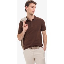 Pierre Cardin Erkek Koyu Kahverengi Regular Fit %100 Pamuk Kıvrılmaz Polo Yaka Basic Tişört 50325290-VR084