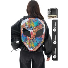 Zampago LED Göz Maskeli Grafiti Akıllı Sırt Çantası – USB Şarj Girişli, Sert Kasa, 10.000 mAh Powerbank Hediyeli