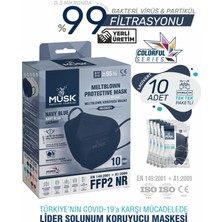 Musk FFP2/N95 Maske Lacivert Renk 10 Adet Yüksek Filtrasyon ve Konforlu Kullanım Özellikleri