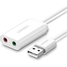 UGREEN USB 2.0 Harici Ses Adaptörü, Beyaz, 30143