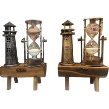Deniz Feneri Kum Saati Ahşap Görünümlü Tarz Biblo