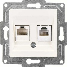 Gunsan Eqona  Radius  Neoline Data + Nümeris Telefon Prizi (RJ45 Cat6 + Cat3), Fildişi Beyazı (Mekanizma + Tuşkapak)