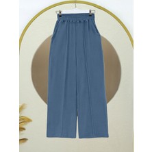 Moda Morfo Çımalı Beli Lastikli Kadife Pantolon -Mavi