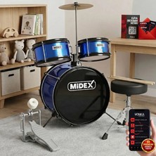 Midex CD300X-BL Akustik Çocuk Baterisi Davulu Seti 5-14 Yaş Için Full Set