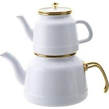 Emsan Troy Beyaz Emaye Çaydanlık Takımı 1,1 lt ve 2,5 lt Akıtma Damlatma Yapmaz