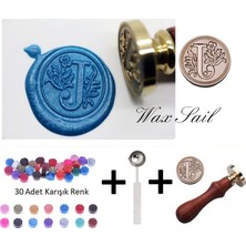 Profisher Retro Mektup Mühürü Damga J Harfi Kişiye Özel 30 Adet Mühür Mumu ve Eritme Kaşığı