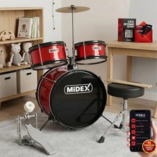 Midex CD300X-RD Akustik Çocuk Baterisi Davulu Seti 5-14 Yaş Için Full Set
