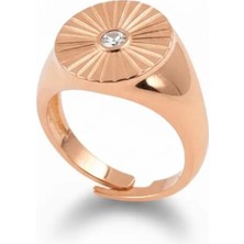 Tesbihname Zirkon Taşlı Papatya Tasarım Rose Renk 925 Ayar Gümüş Kadın Tektaş Yüzük