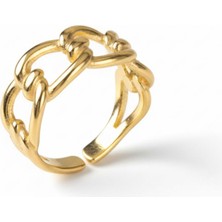 Tesbihname Zincir Tasarım Gold Renk 925 Ayar Gümüş Kadın Yüzük
