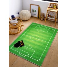 Futbol Saha Desenli Oval Kaymaz Taban Yıkanabilir Halı | Dijital Baskı | Çocuk Halısı - Fs1