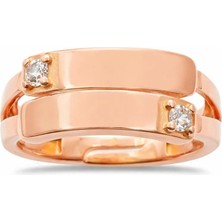 Tesbihname Zirkon Taşlı Rose Renk Çift Sıra 925 Ayar Gümüş Kadın Yüzük