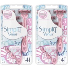 Gillette Venus Kadın Simply 3 Bıçak 4'lü Yedek x 2 Adet Hassas Cilt İçin Ergonomik Tasarım