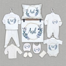 Bebeqon İsme 11'li Organik Hastane Çıkışı Erkek Çocuk İçin Ekru Renkli Özel Set