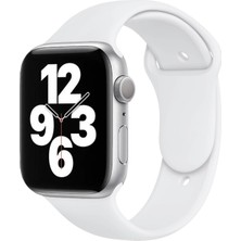 Quse Apple Watch Series SE/11/10/9/8/7/6/5/4/3 46mm-45mm-44mm Uyumlu S/M Spor Silikon Kordon Beyaz
